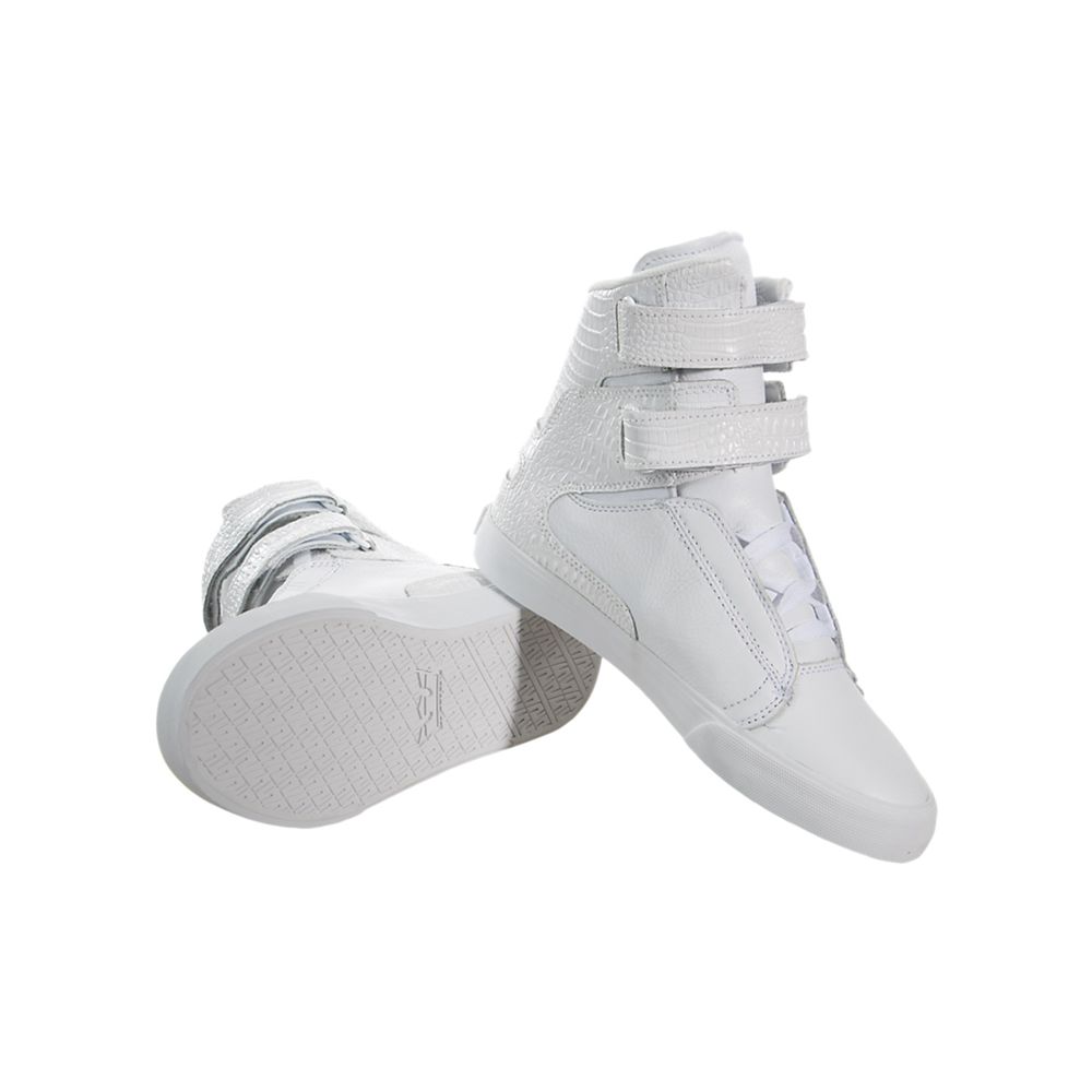 Baskets Montantes Supra Society II Blanche Grise White/White Femme | AFQ-85488450